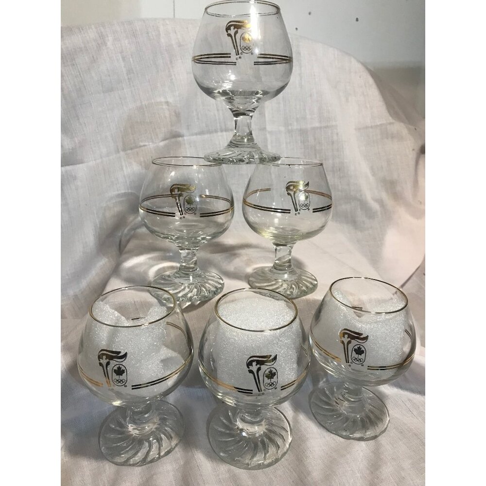 Vintage 1988 Calgary Canada Winter Olympics Commemorative Cordial Glasses Set 6
